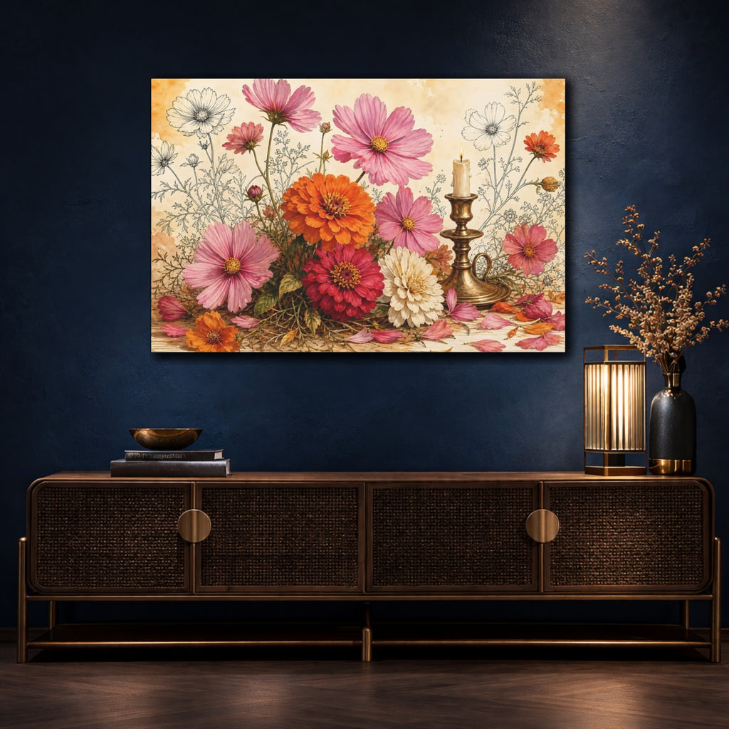 Mockup 4. Floral Floral Arrangement Colorful Floral shown as stretched canvas wall art
