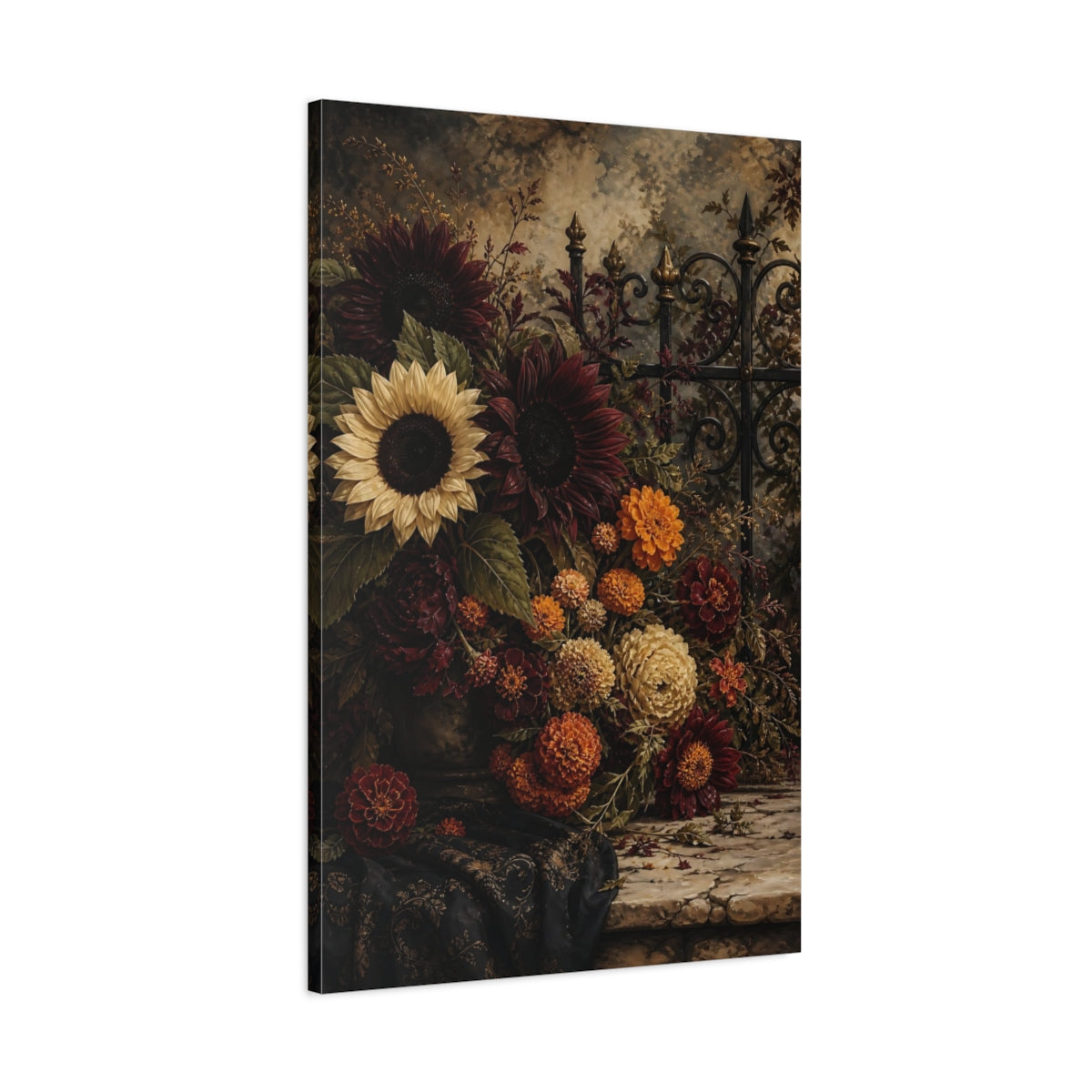 Main Mockup. Floral Floral Arrangement Dark Floral shown as stretched canvas wall art