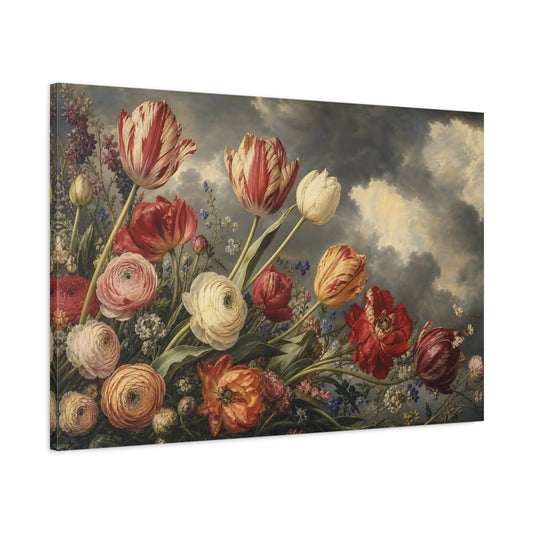 Main Mockup. Floral Floral Arrangement Dramatic Floral shown as stretched canvas wall art