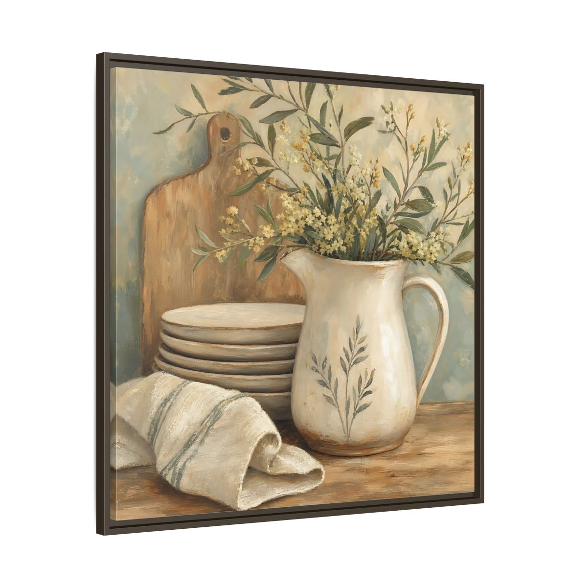 Main Mockup. Floral Floral Arrangement Neutral Floral Still Life shown as stretched canvas wall art