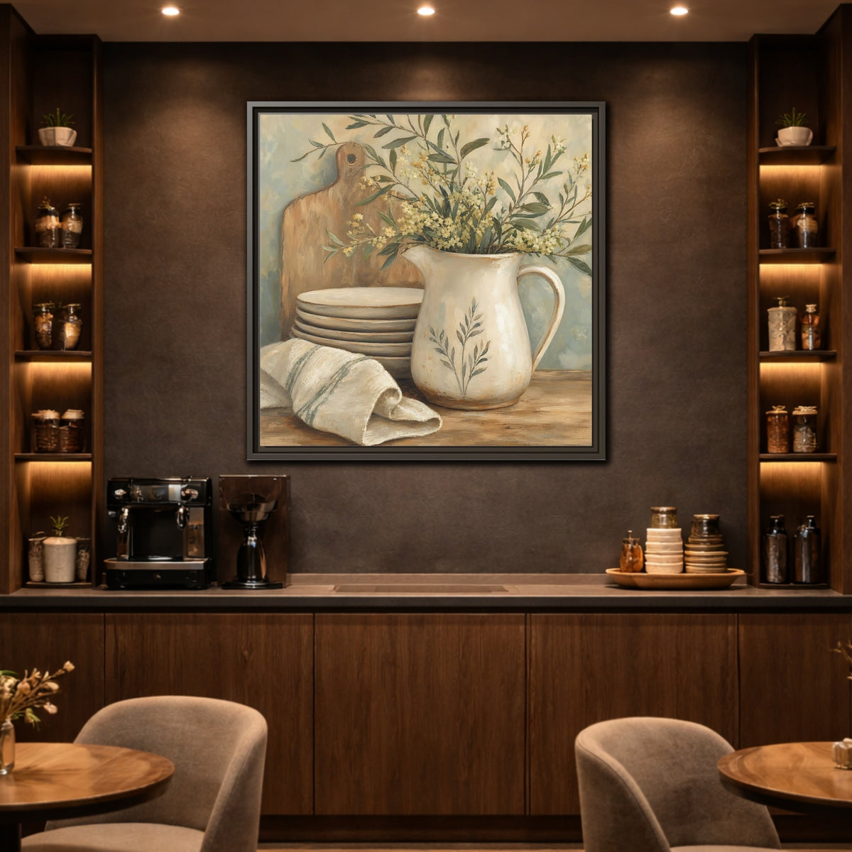 Mockup 2. Floral Floral Arrangement Neutral Floral Still Life shown as stretched canvas wall art