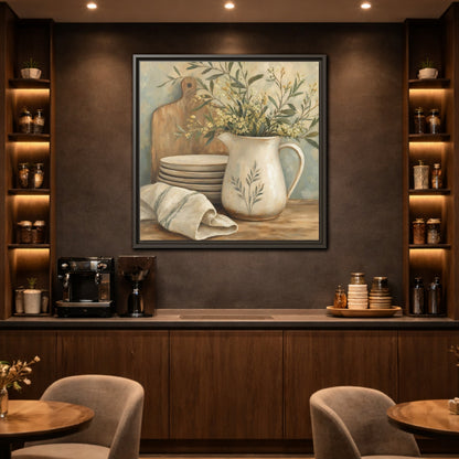 Mockup 2. Floral Floral Arrangement Neutral Floral Still Life shown as stretched canvas wall art
