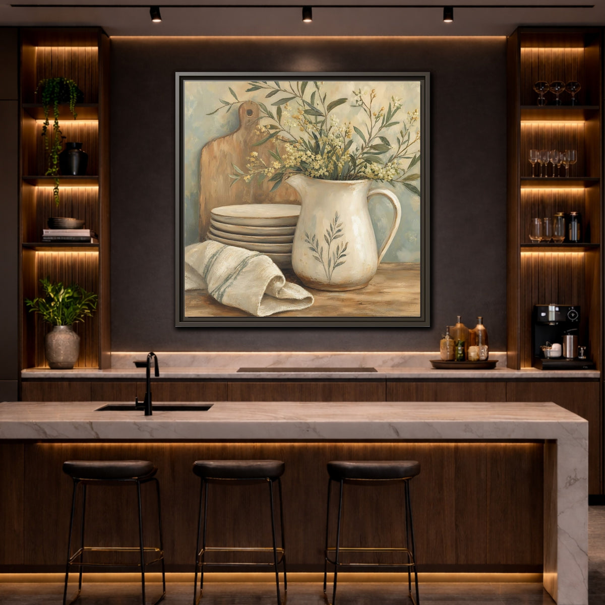 Mockup 4. Floral Floral Arrangement Neutral Floral Still Life shown as stretched canvas wall art