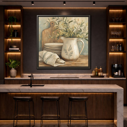 Mockup 4. Floral Floral Arrangement Neutral Floral Still Life shown as stretched canvas wall art