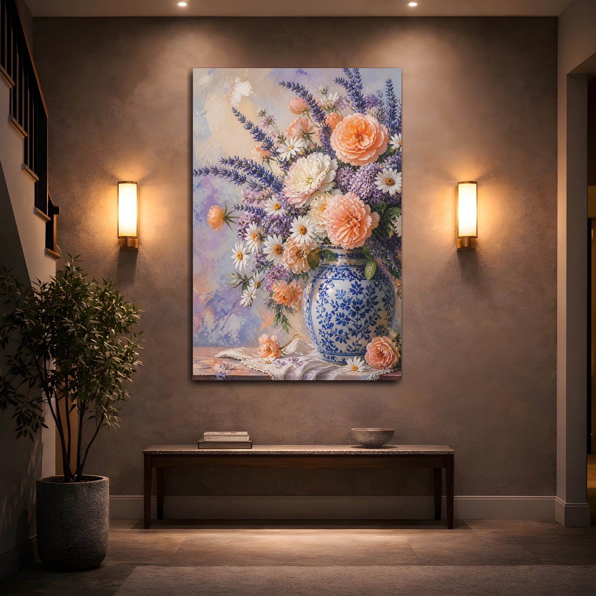 Mockup 2. Floral Floral Arrangement Pastel Floral shown as stretched canvas wall art