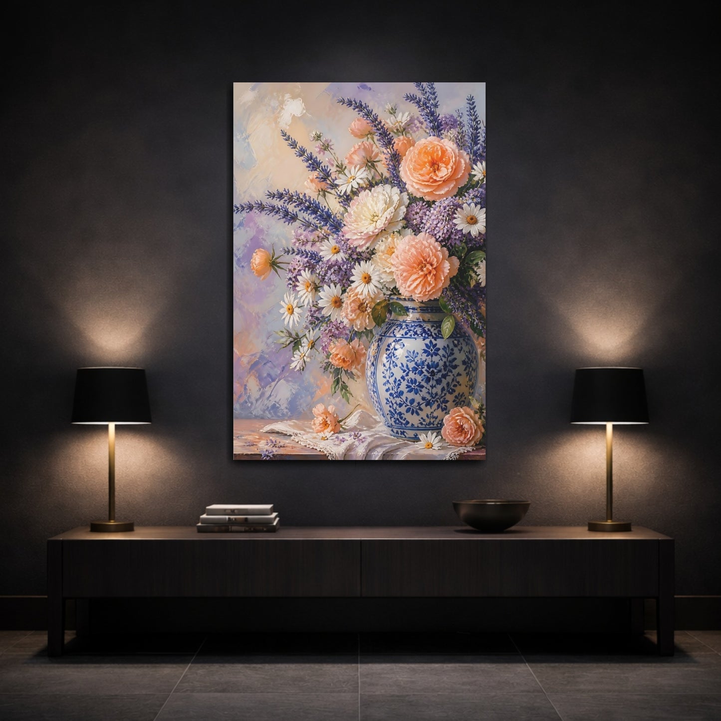 Mockup 3. Floral Floral Arrangement Pastel Floral shown as stretched canvas wall art