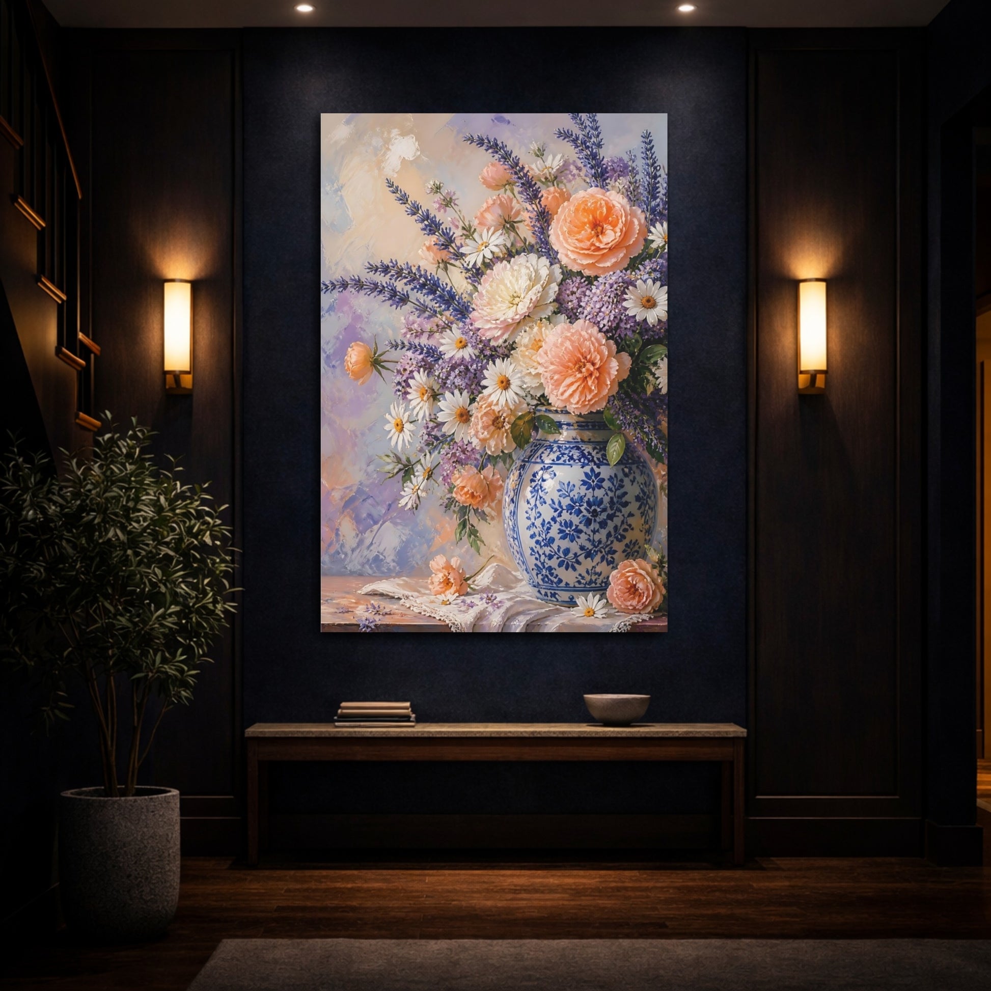 Mockup 4. Floral Floral Arrangement Pastel Floral shown as stretched canvas wall art