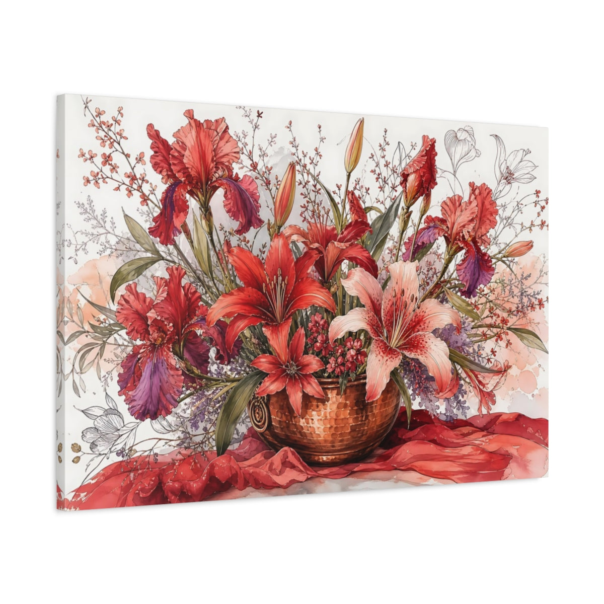 Main Mockup. Floral Floral Arrangement Red Floral Arrangement shown as stretched canvas wall art