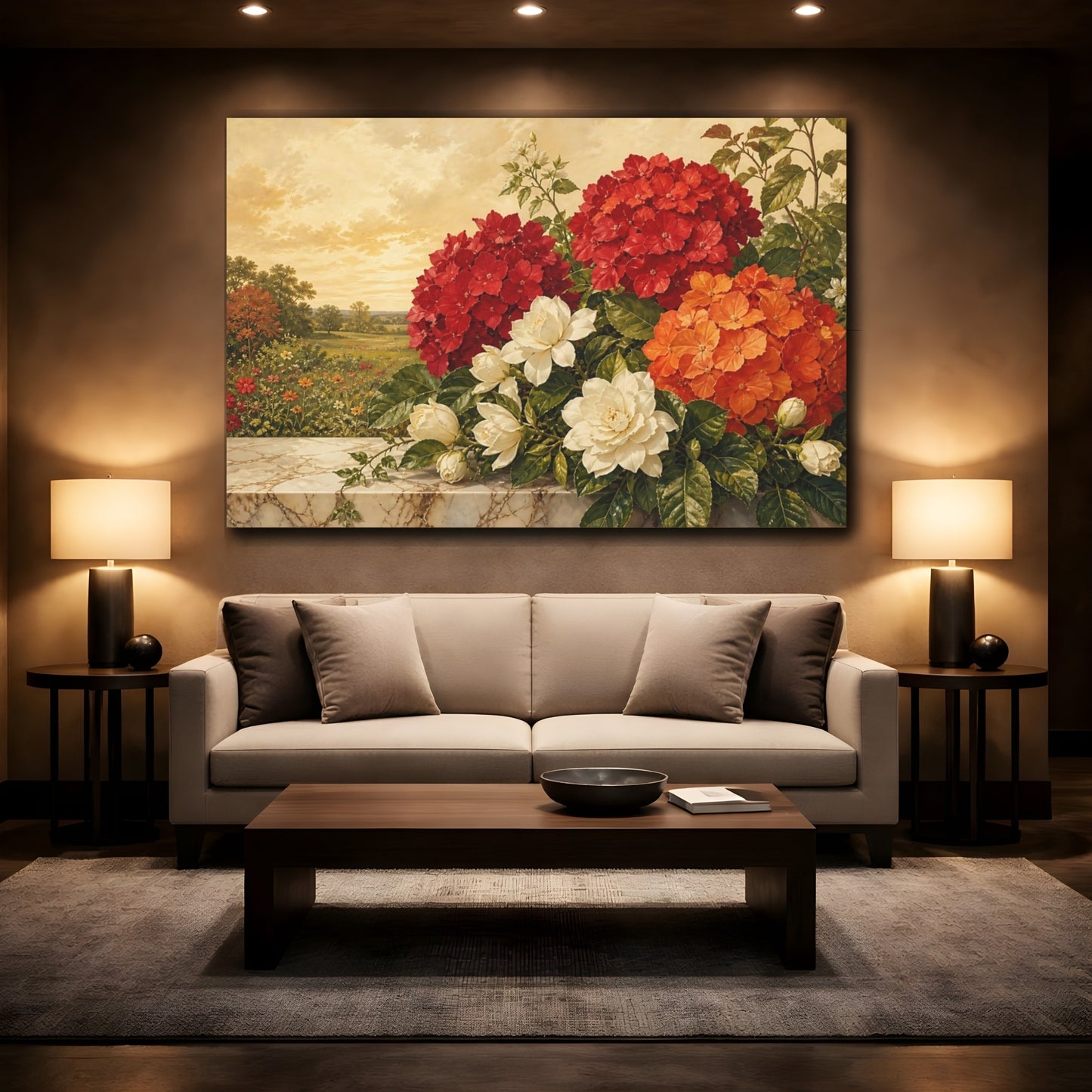 Mockup 2. Floral Floral Arrangement Vibrant Floral Still Life shown as stretched canvas wall art