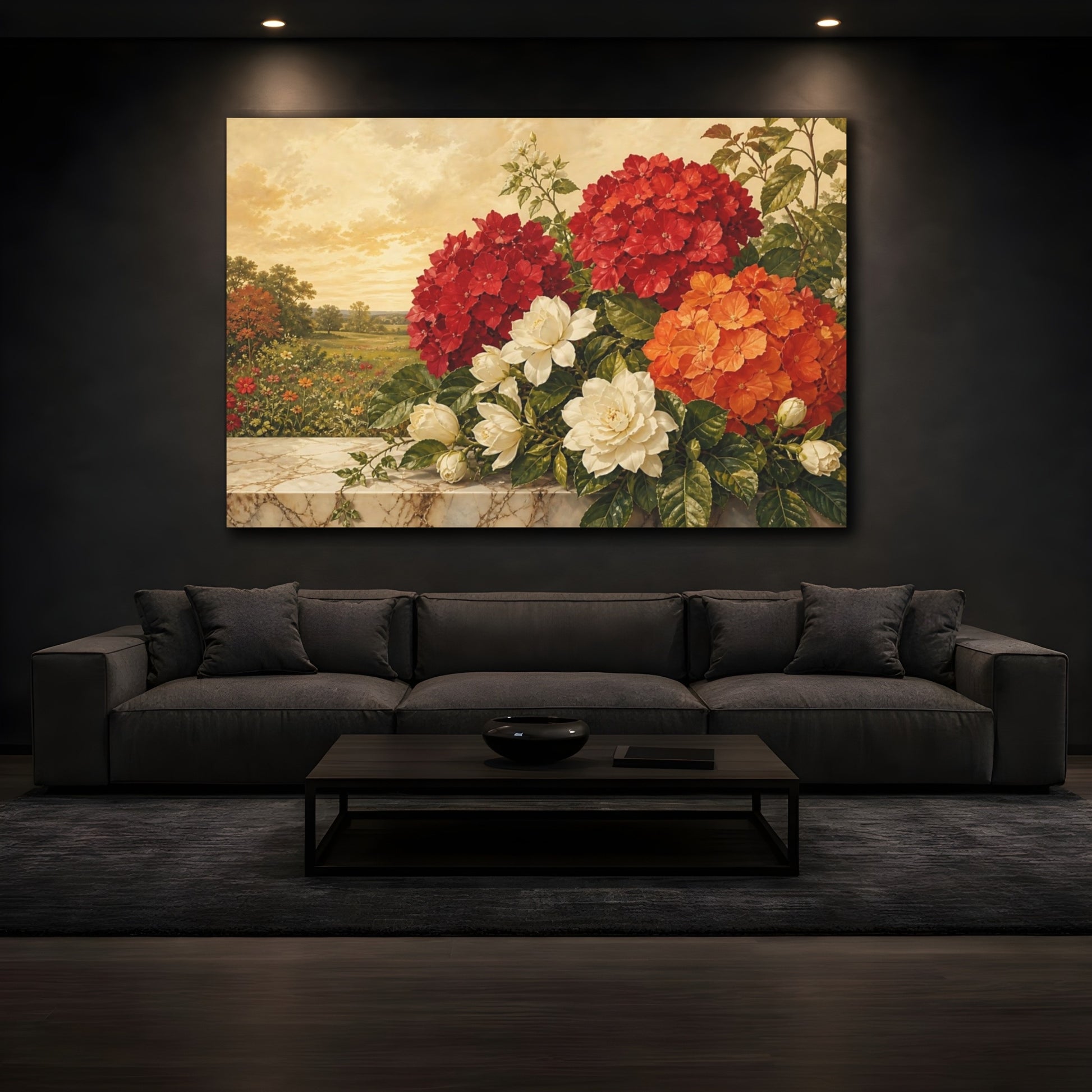 Mockup 3. Floral Floral Arrangement Vibrant Floral Still Life shown as stretched canvas wall art