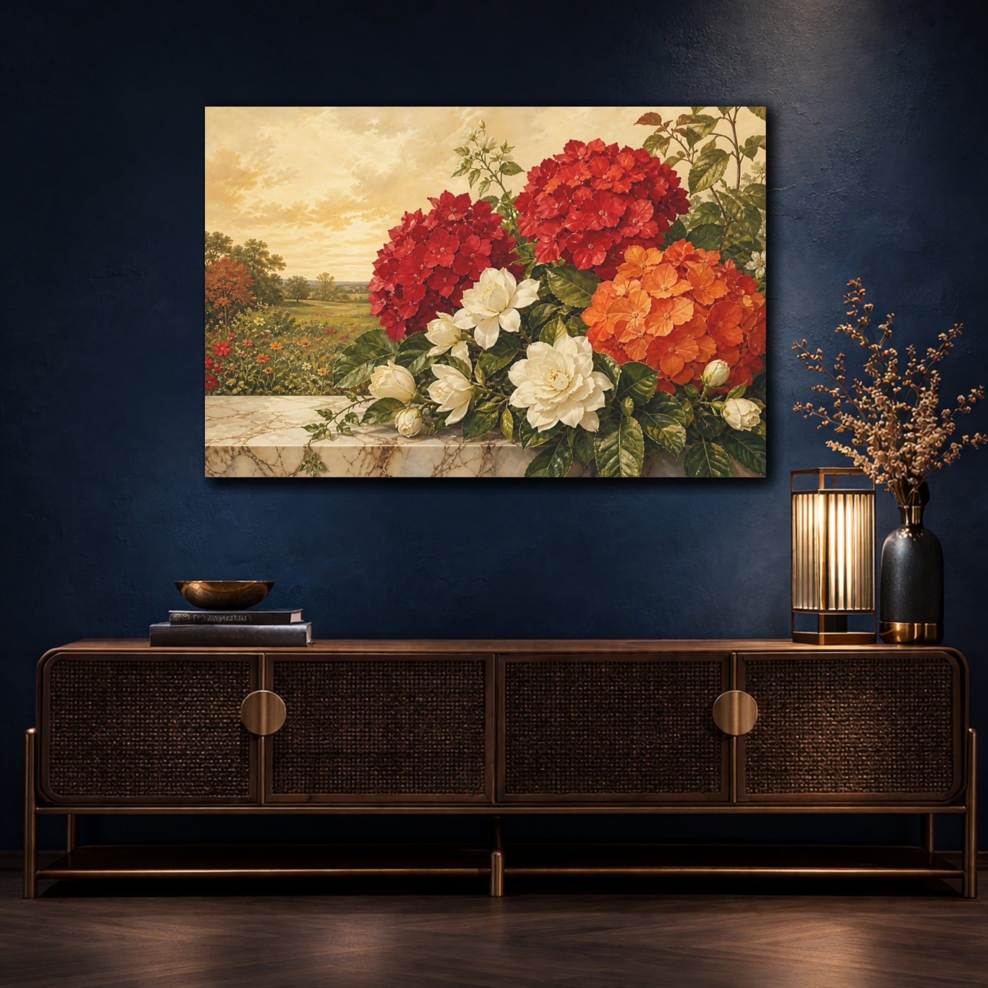 Mockup 4. Floral Floral Arrangement Vibrant Floral Still Life shown as stretched canvas wall art