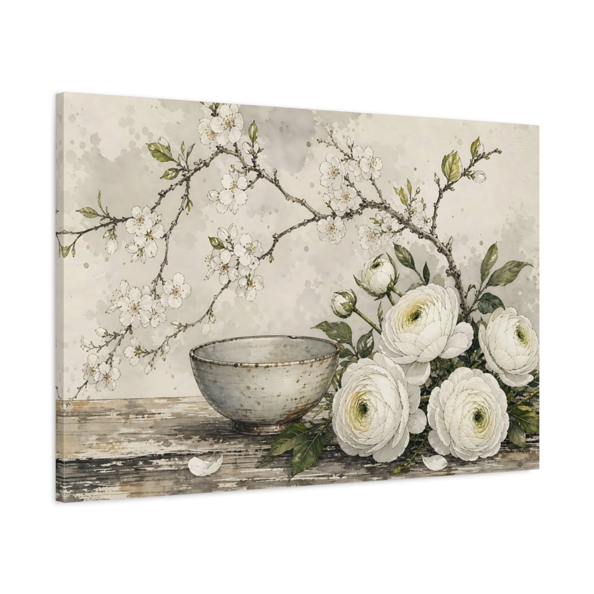 Main Mockup. Floral Floral Arrangement White Floral Decor shown as stretched canvas wall art