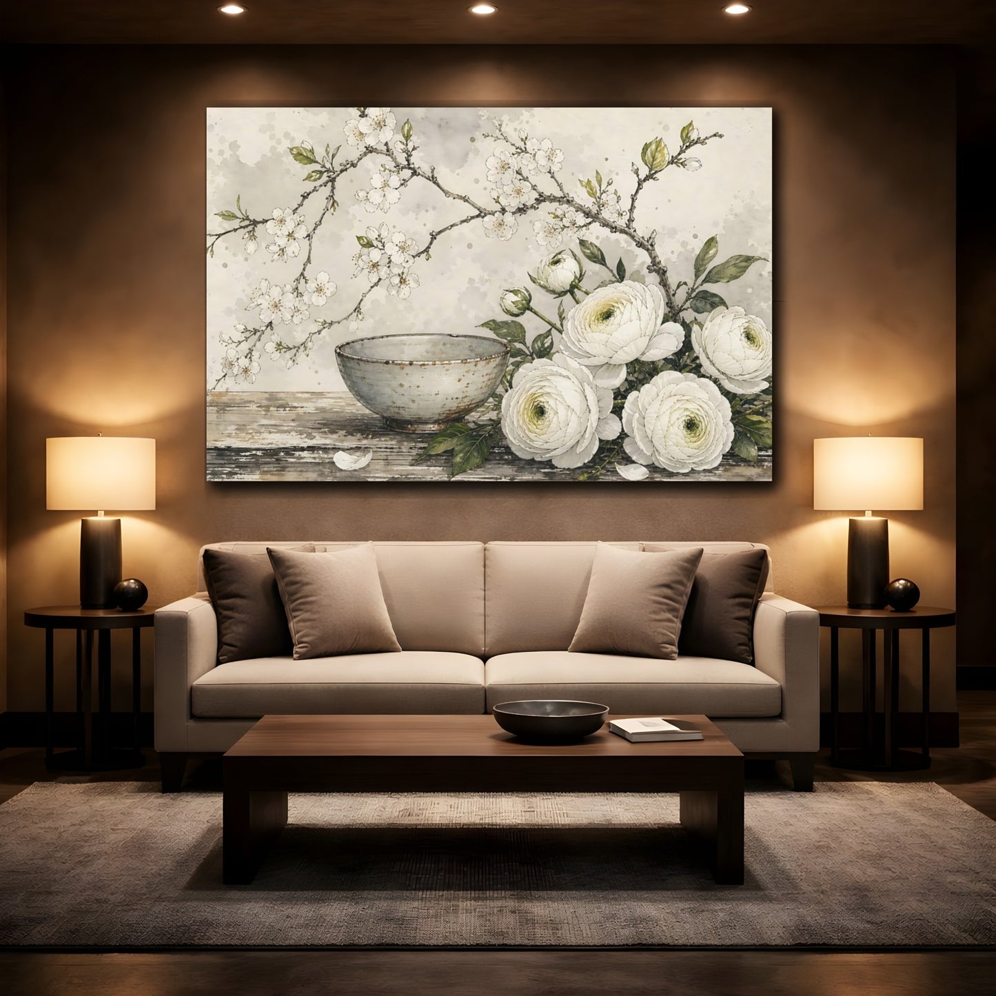 Mockup 2. Floral Floral Arrangement White Floral Decor shown as stretched canvas wall art