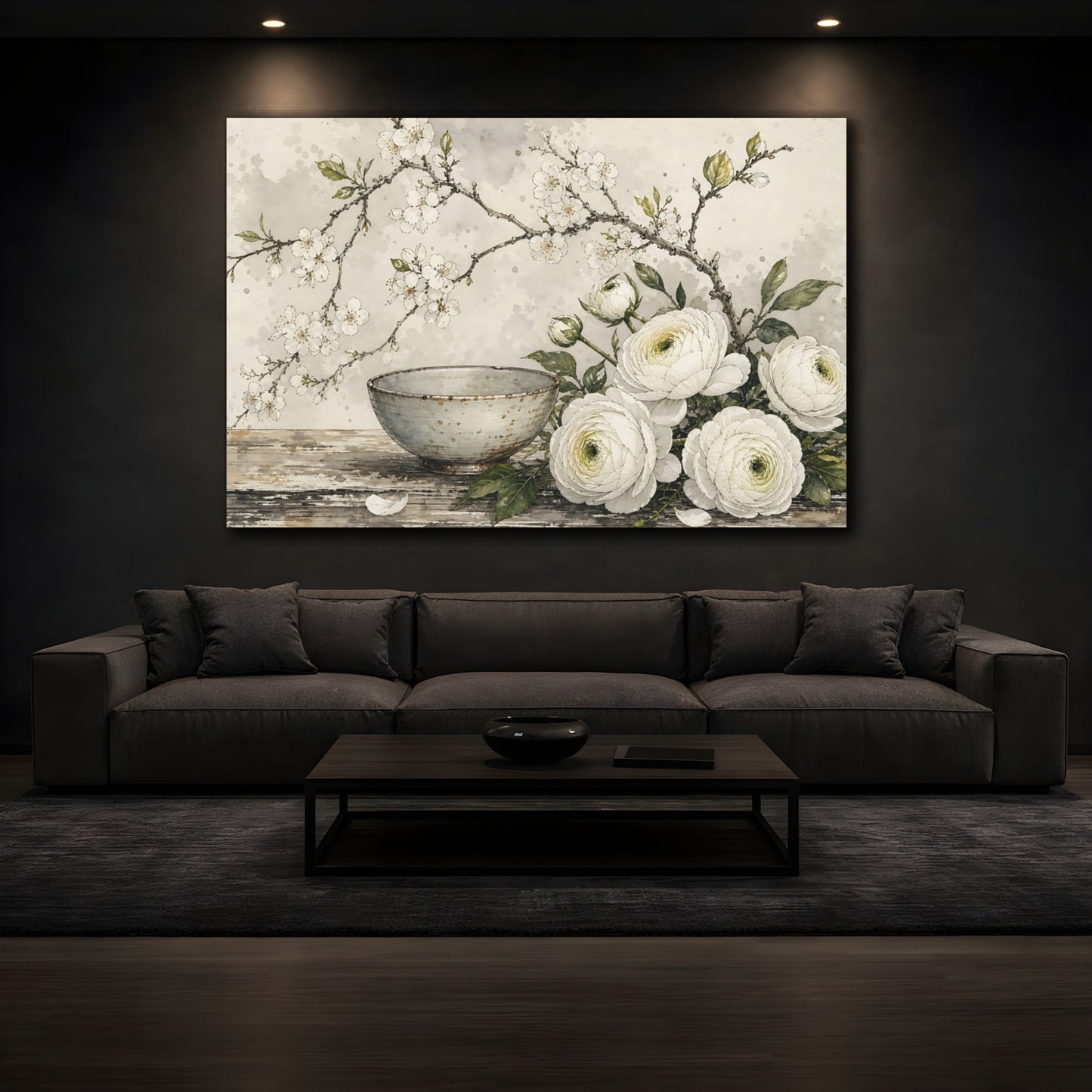Mockup 3. Floral Floral Arrangement White Floral Decor shown as stretched canvas wall art