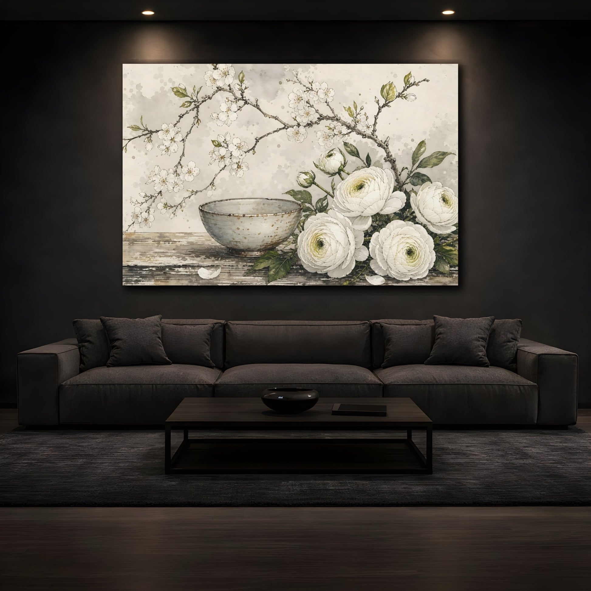 Mockup 3. Floral Floral Arrangement White Floral Decor shown as stretched canvas wall art