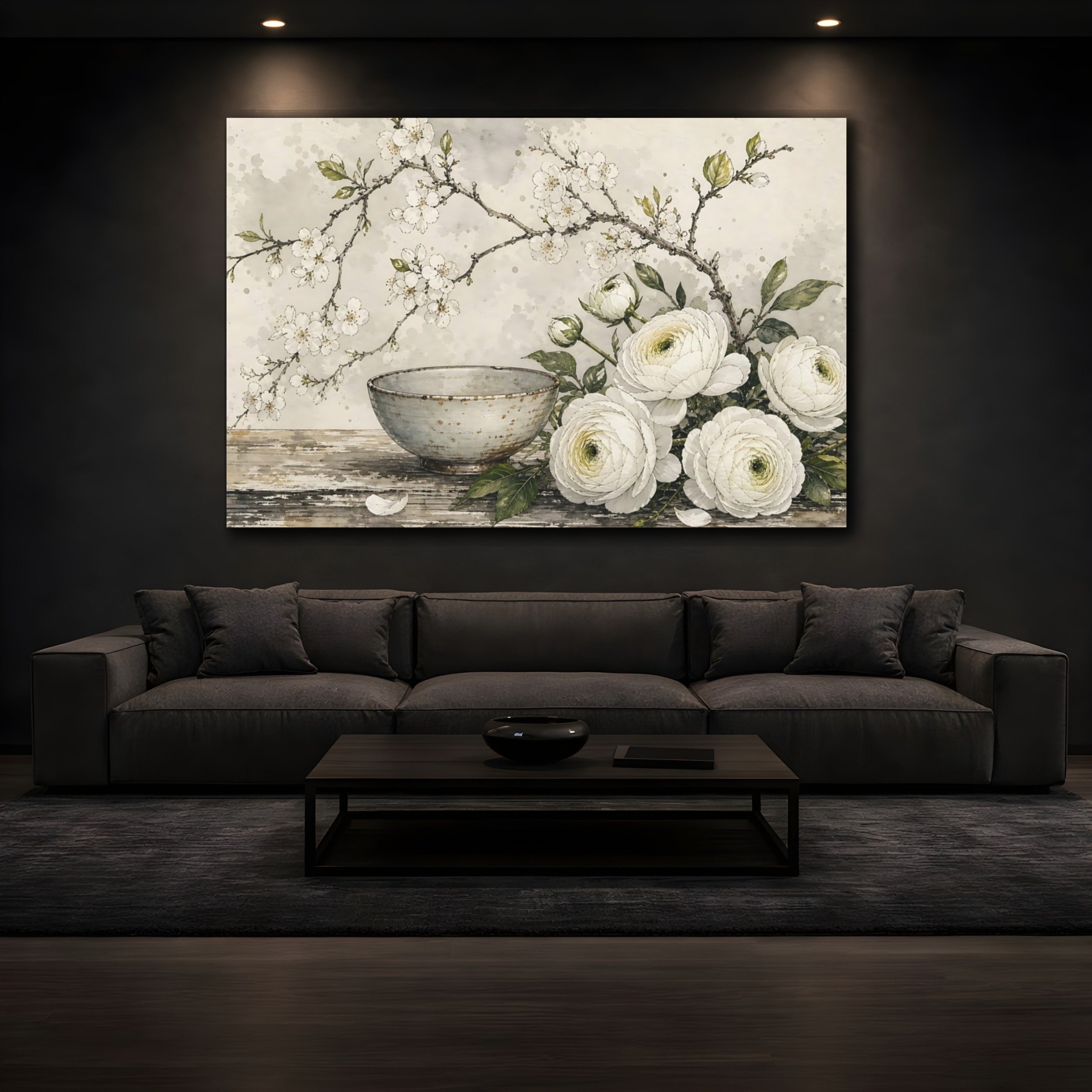 Mockup 3. Floral Floral Arrangement White Floral Decor shown as stretched canvas wall art