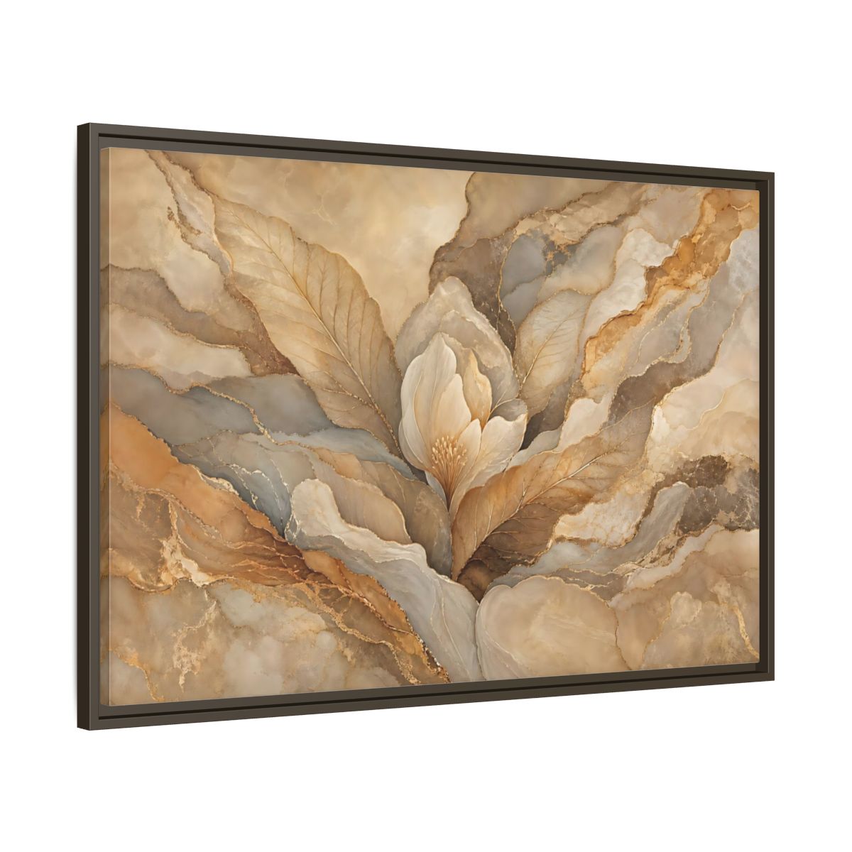 Main Mockup. Floral Floral Bloom Neutral Gold Floral shown as stretched canvas wall art