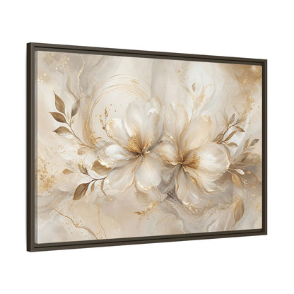Main Mockup. Floral Floral Blooms Gold White Floral shown as stretched canvas wall art