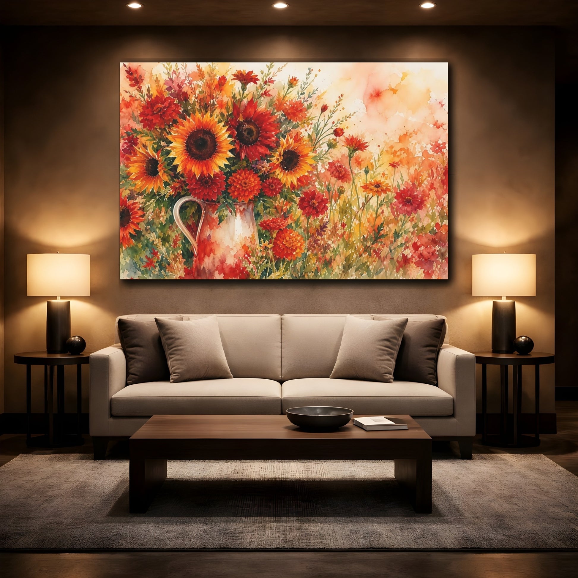 Mockup 2. Floral Floral Bouquet Autumn Floral shown as stretched canvas wall art