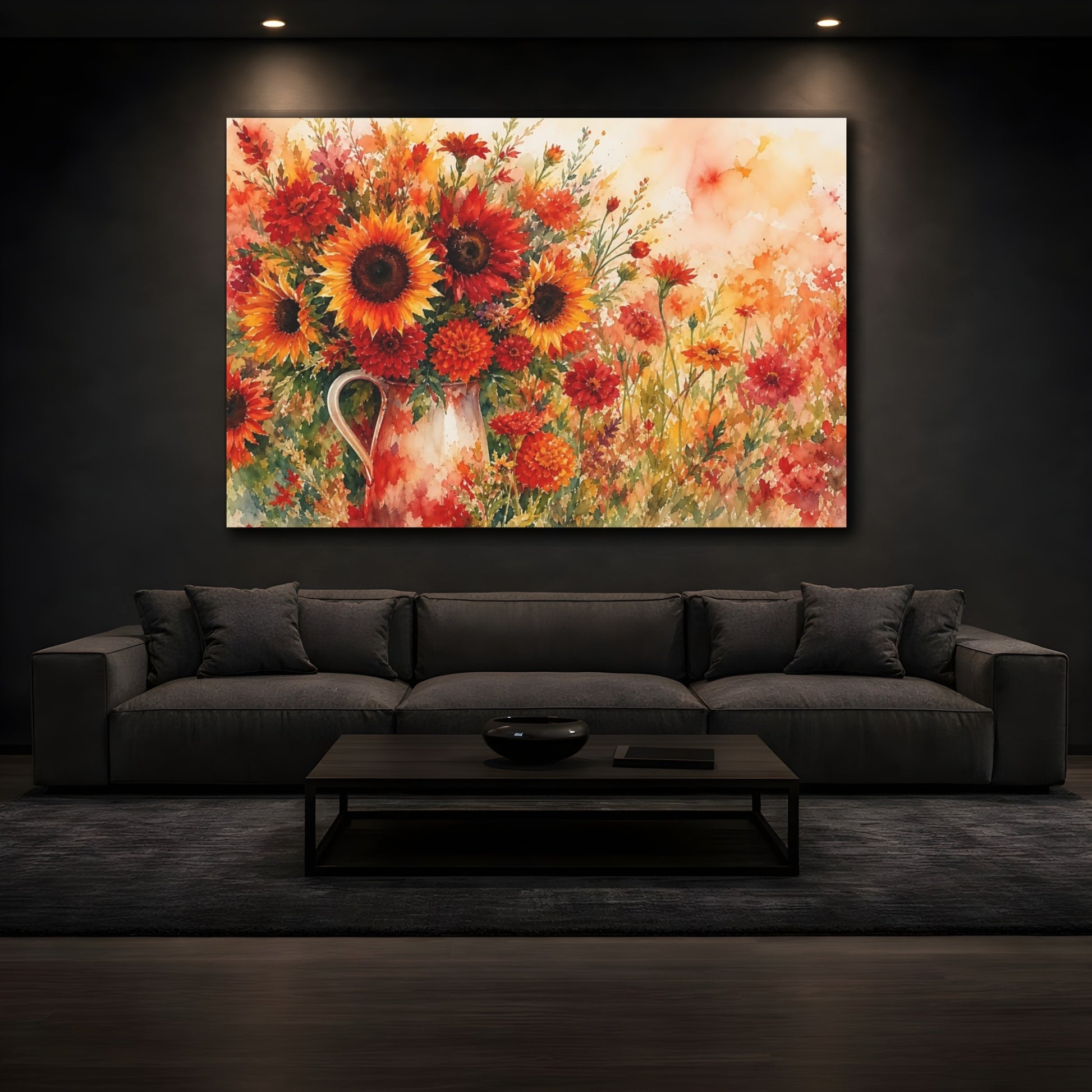 Mockup 3. Floral Floral Bouquet Autumn Floral shown as stretched canvas wall art