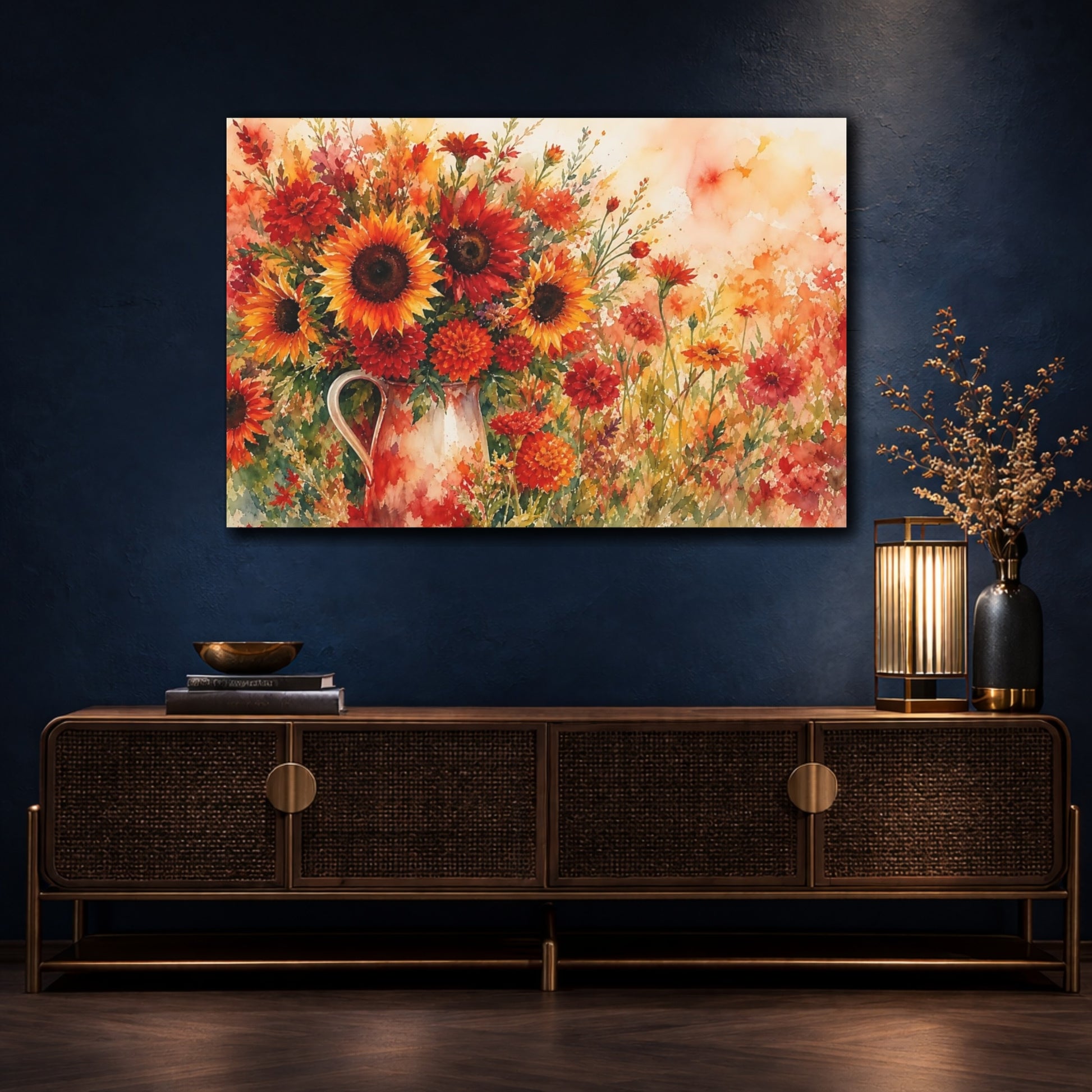 Mockup 4. Floral Floral Bouquet Autumn Floral shown as stretched canvas wall art