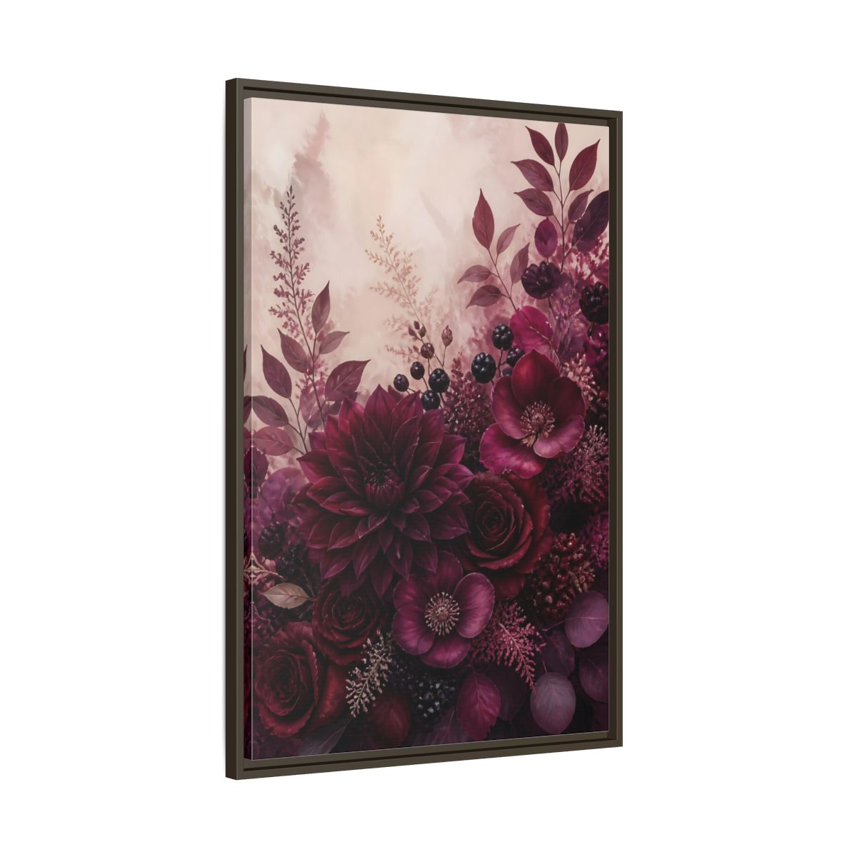 Main Mockup. Floral Floral Bouquet Burgundy Floral shown as stretched canvas wall art