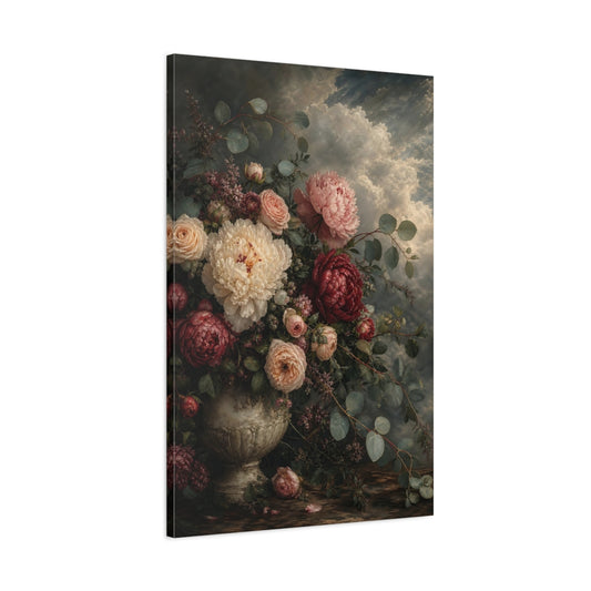 Main Mockup. Floral Floral Bouquet Dark Floral shown as stretched canvas wall art