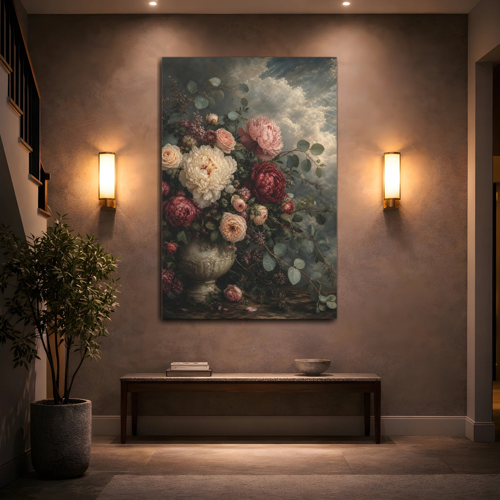Mockup 2. Floral Floral Bouquet Dark Floral shown as stretched canvas wall art