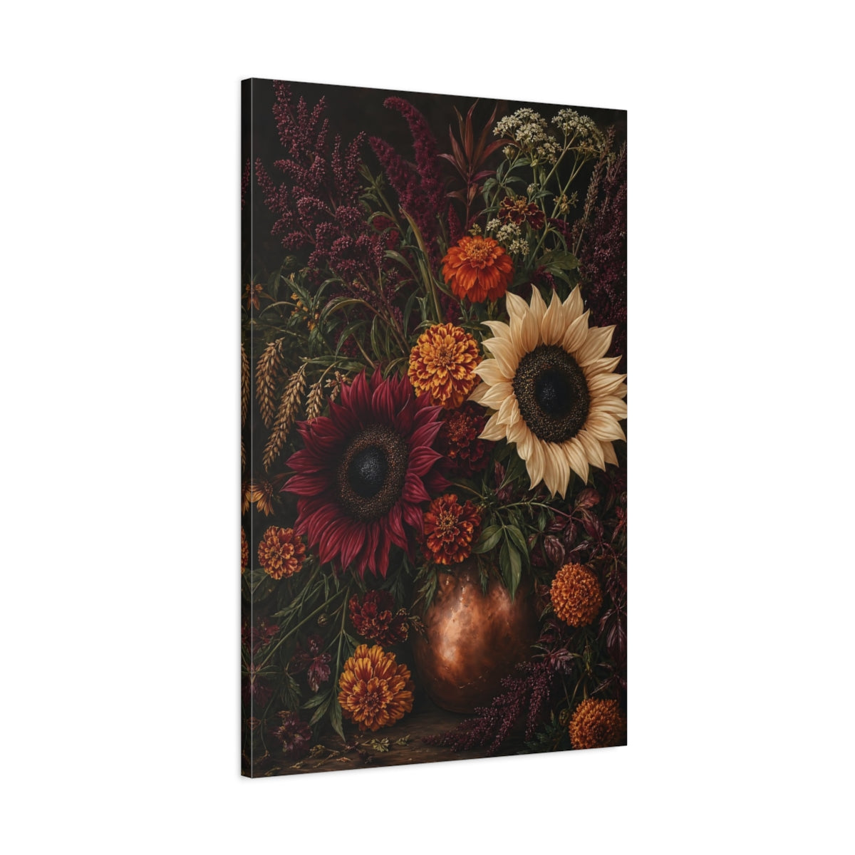 Main Mockup. Floral Floral Bouquet Dark Floral Still Life shown as stretched canvas wall art