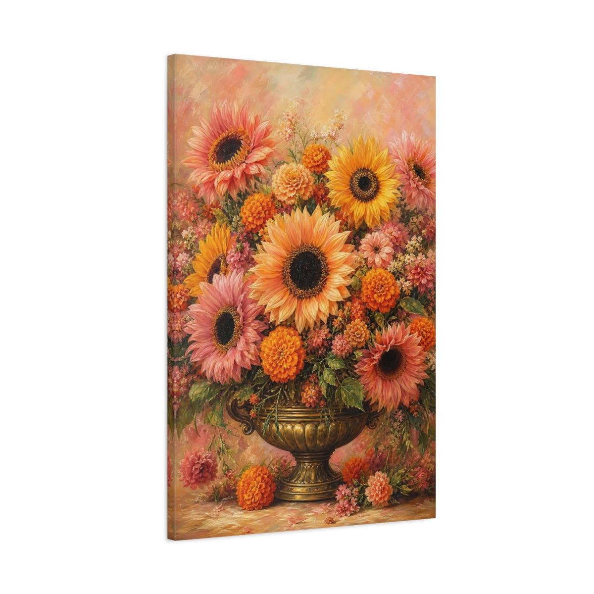 Main Mockup. Floral Floral Bouquet Orange Pink Floral shown as stretched canvas wall art