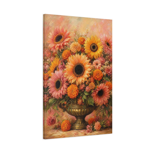 Main Mockup. Floral Floral Bouquet Orange Pink Floral shown as stretched canvas wall art