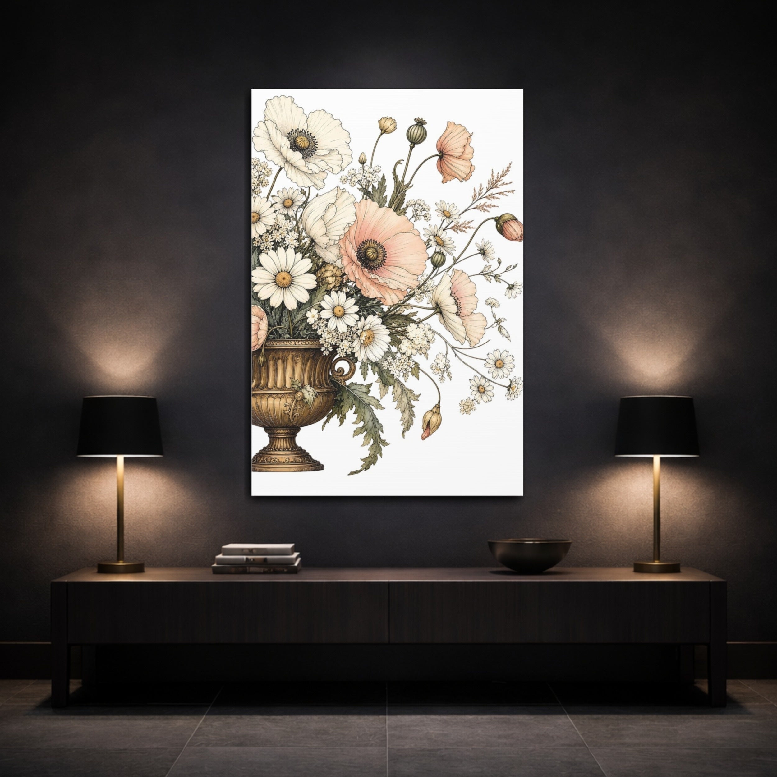 Mockup 3. Floral Floral Bouquet Pastel Floral Bouquet shown as stretched canvas wall art