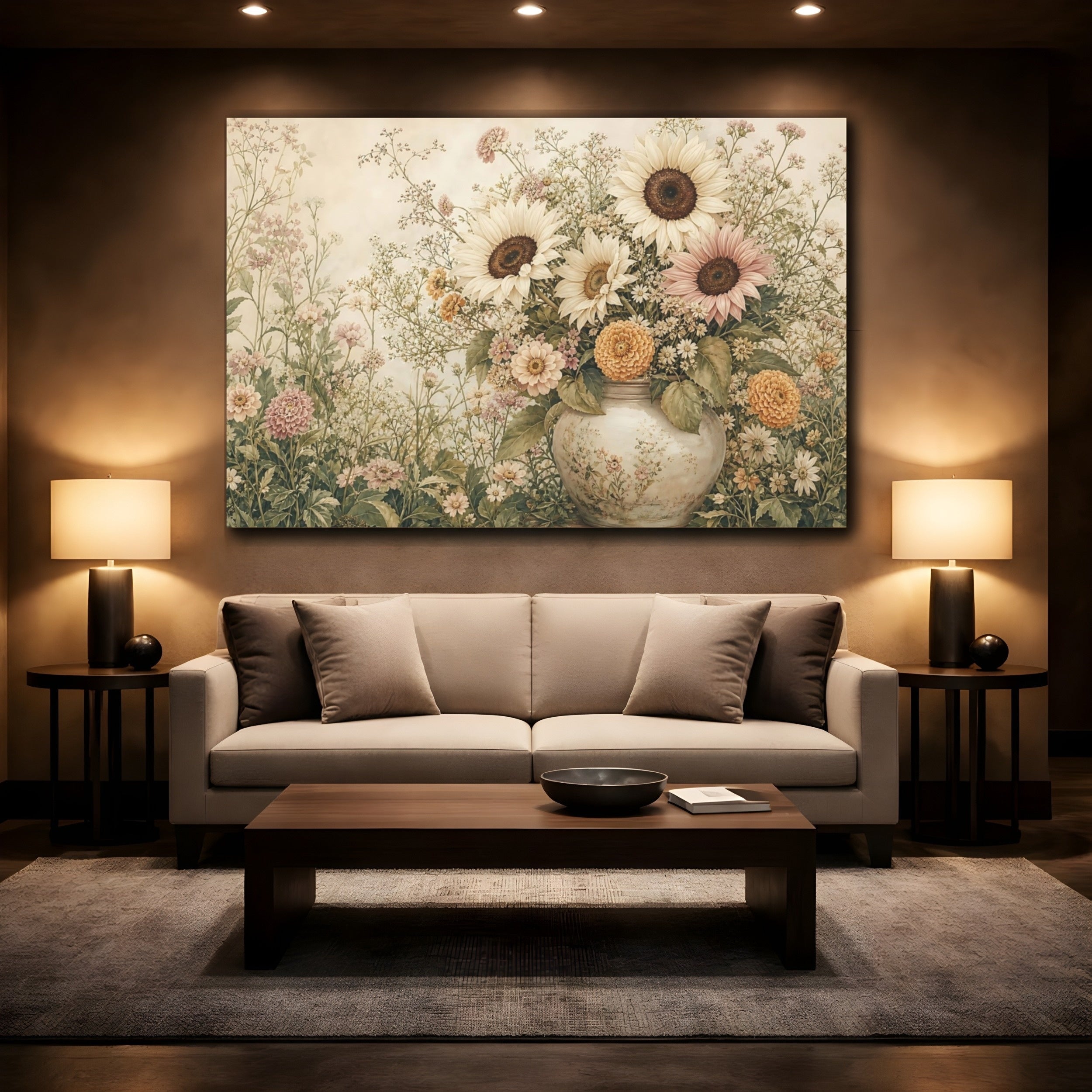 Mockup 2. Floral Floral Bouquet Pastel Floral shown as stretched canvas wall art