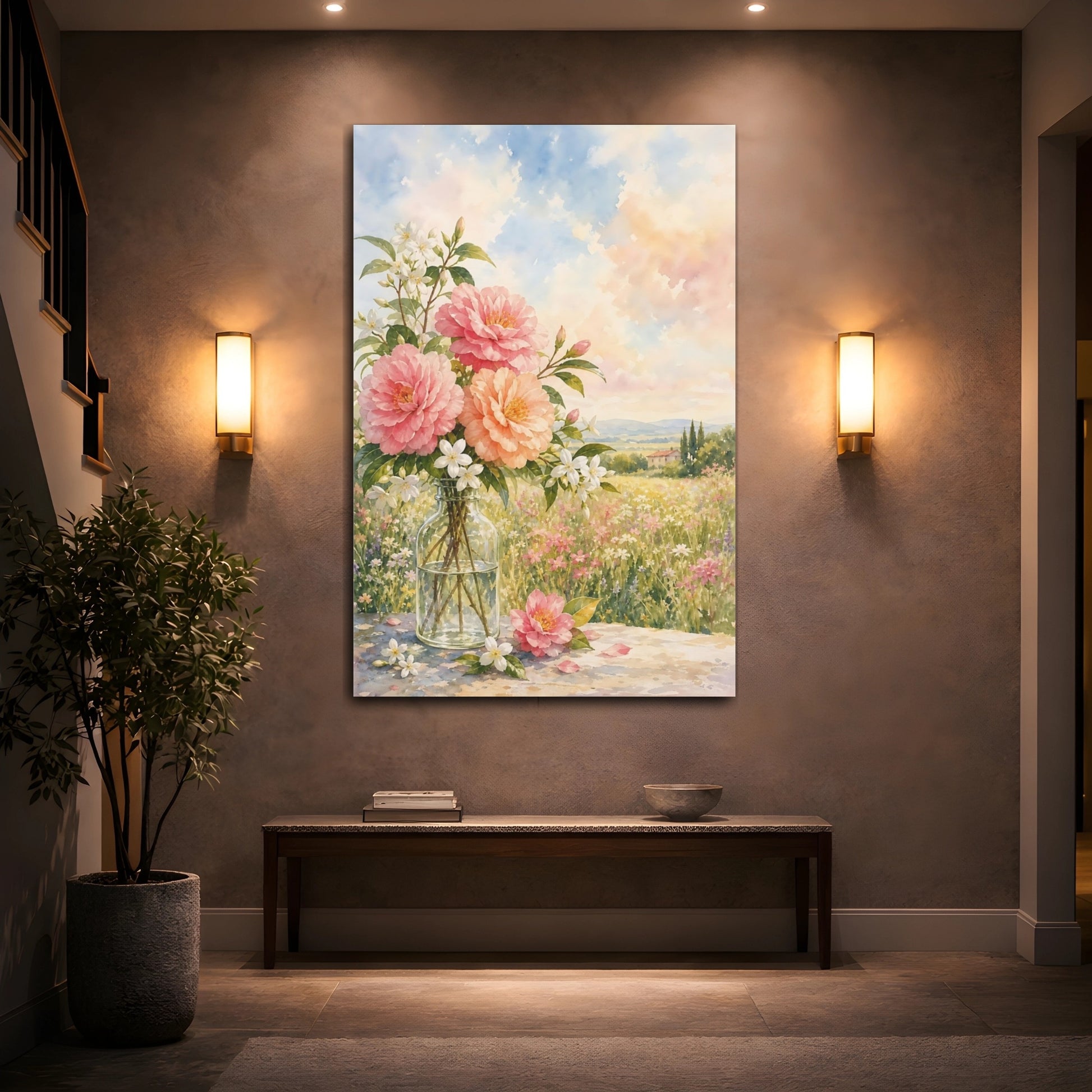 Mockup 2. Floral Floral Bouquet Pastel Floral shown as stretched canvas wall art