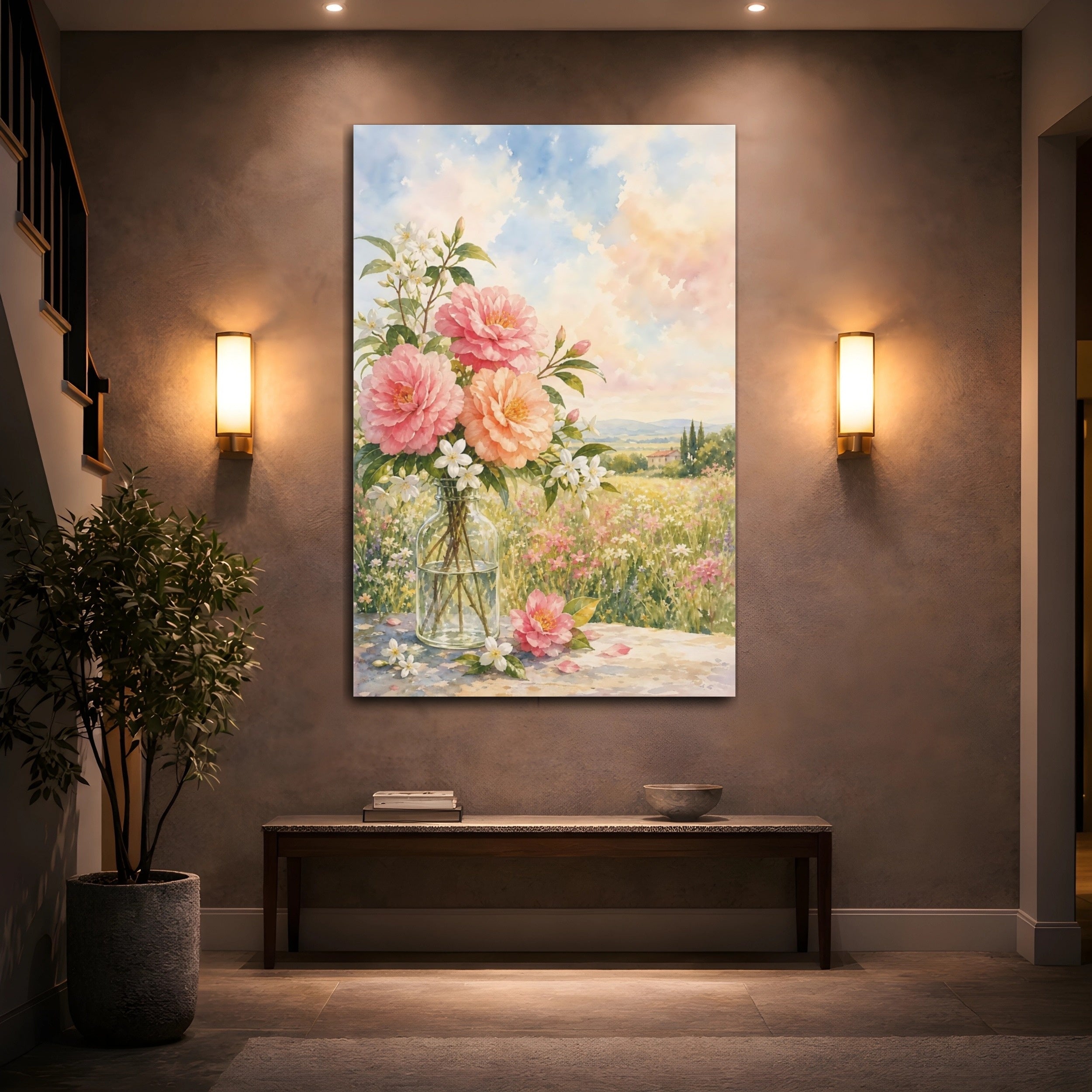 Mockup 2. Floral Floral Bouquet Pastel Floral shown as stretched canvas wall art
