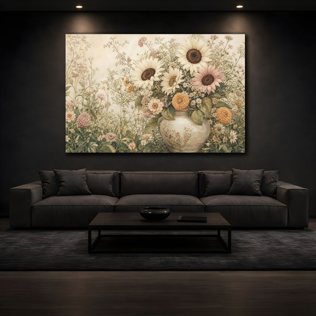 Mockup 3. Floral Floral Bouquet Pastel Floral shown as stretched canvas wall art