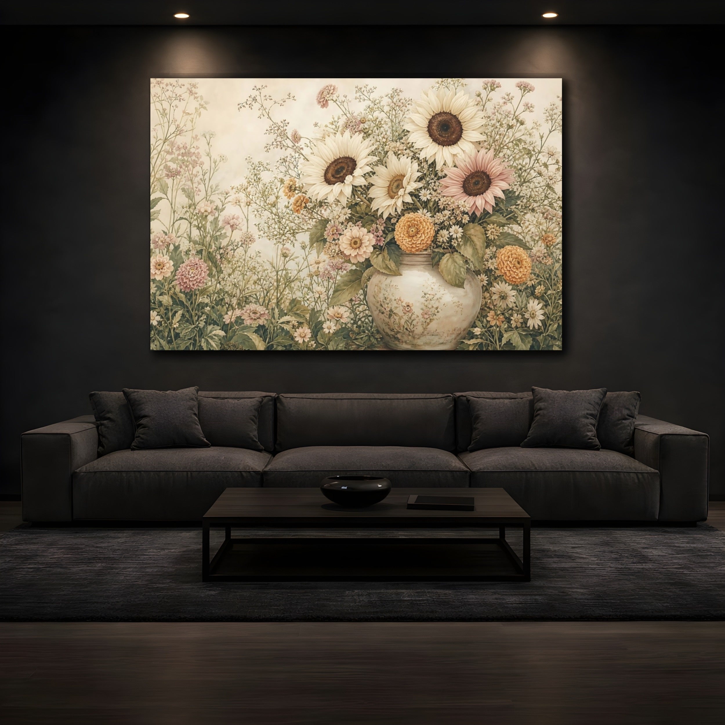 Mockup 3. Floral Floral Bouquet Pastel Floral shown as stretched canvas wall art
