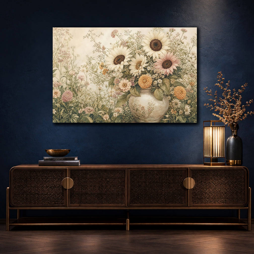 Mockup 4. Floral Floral Bouquet Pastel Floral shown as stretched canvas wall art