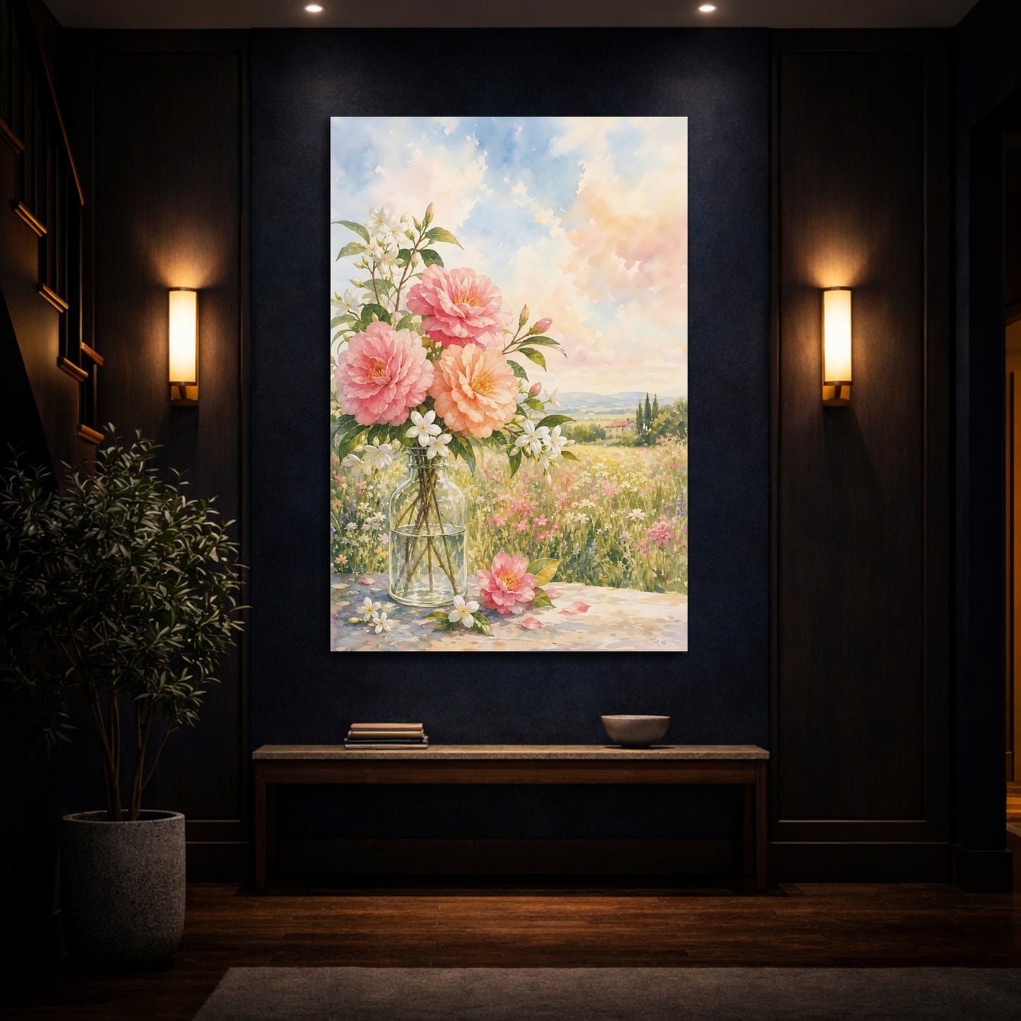 Mockup 4. Floral Floral Bouquet Pastel Floral shown as stretched canvas wall art