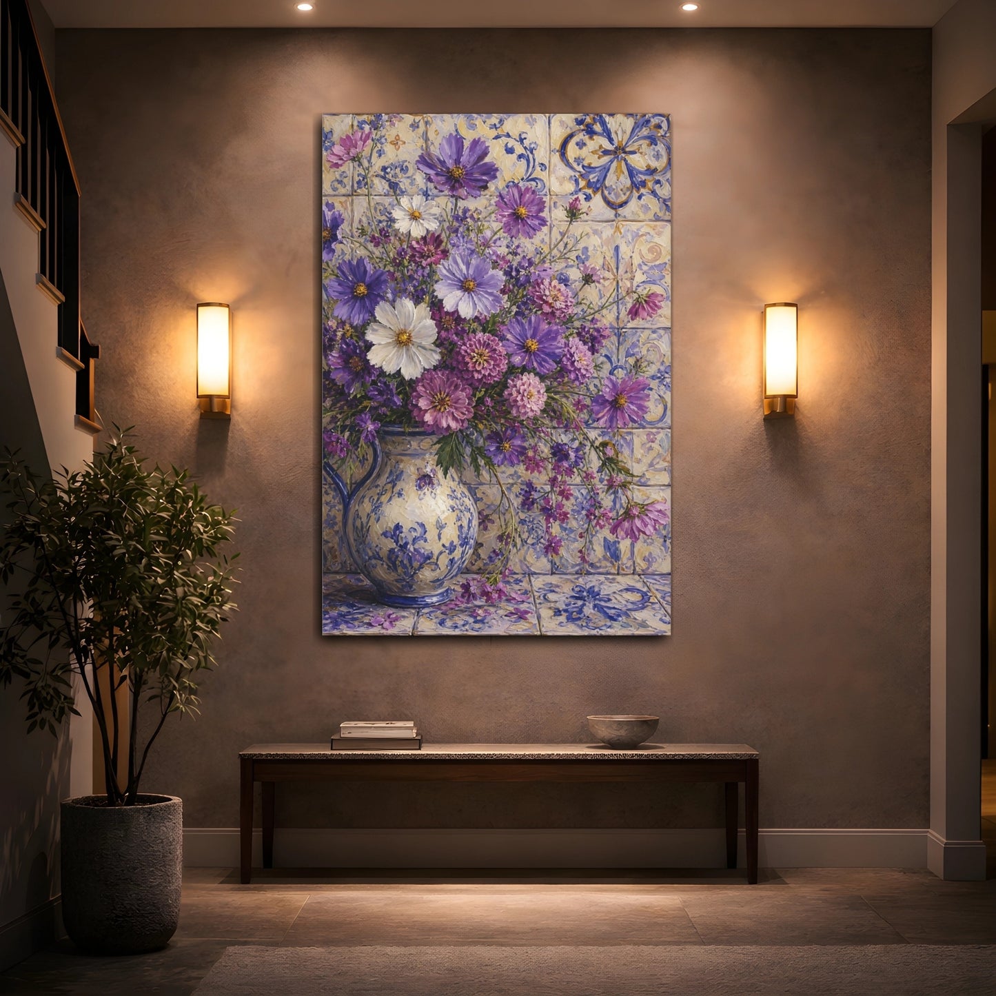 Mockup 2. Floral Floral Bouquet Purple Floral Bouquet shown as stretched canvas wall art