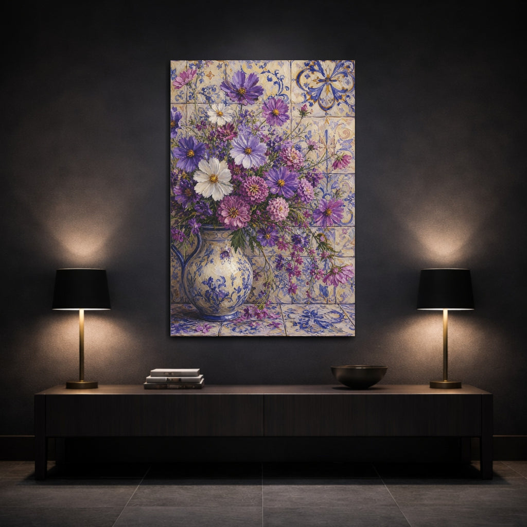 Mockup 3. Floral Floral Bouquet Purple Floral Bouquet shown as stretched canvas wall art