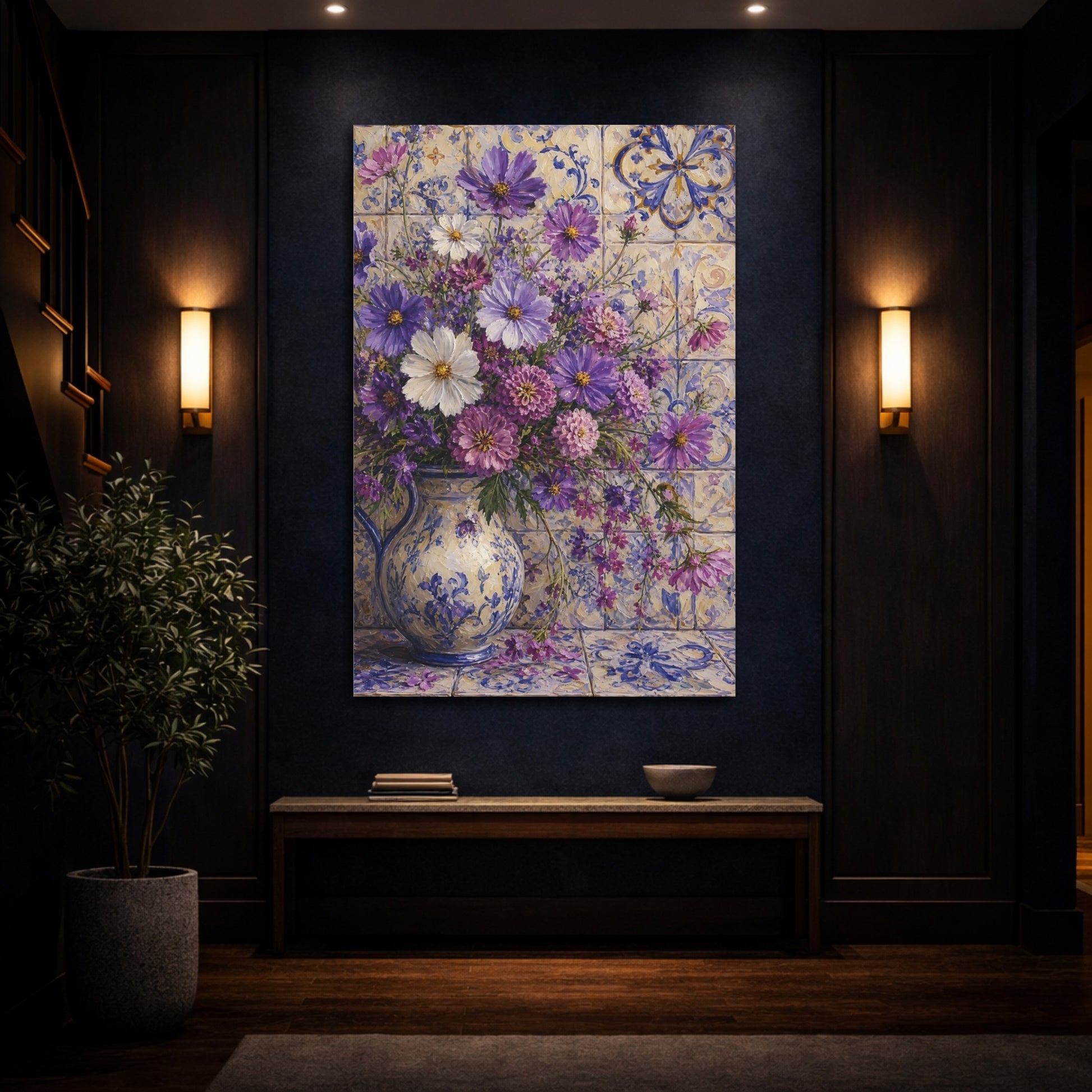 Mockup 4. Floral Floral Bouquet Purple Floral Bouquet shown as stretched canvas wall art