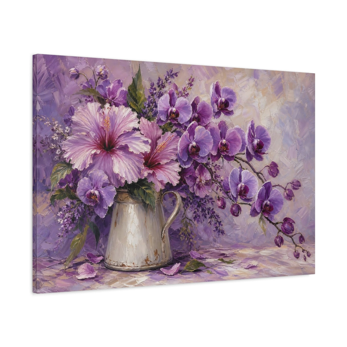 Main Mockup. Floral Floral Bouquet Purple Floral shown as stretched canvas wall art