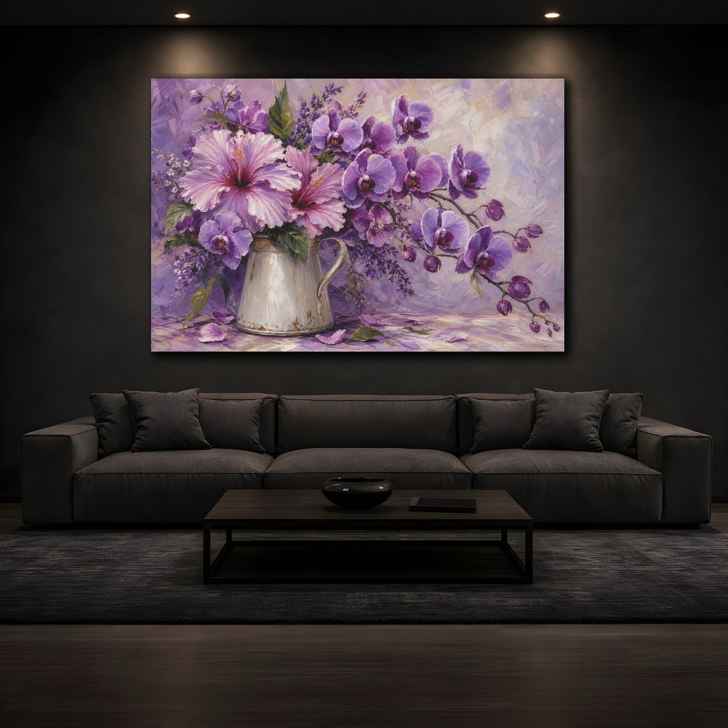 Mockup 3. Floral Floral Bouquet Purple Floral shown as stretched canvas wall art