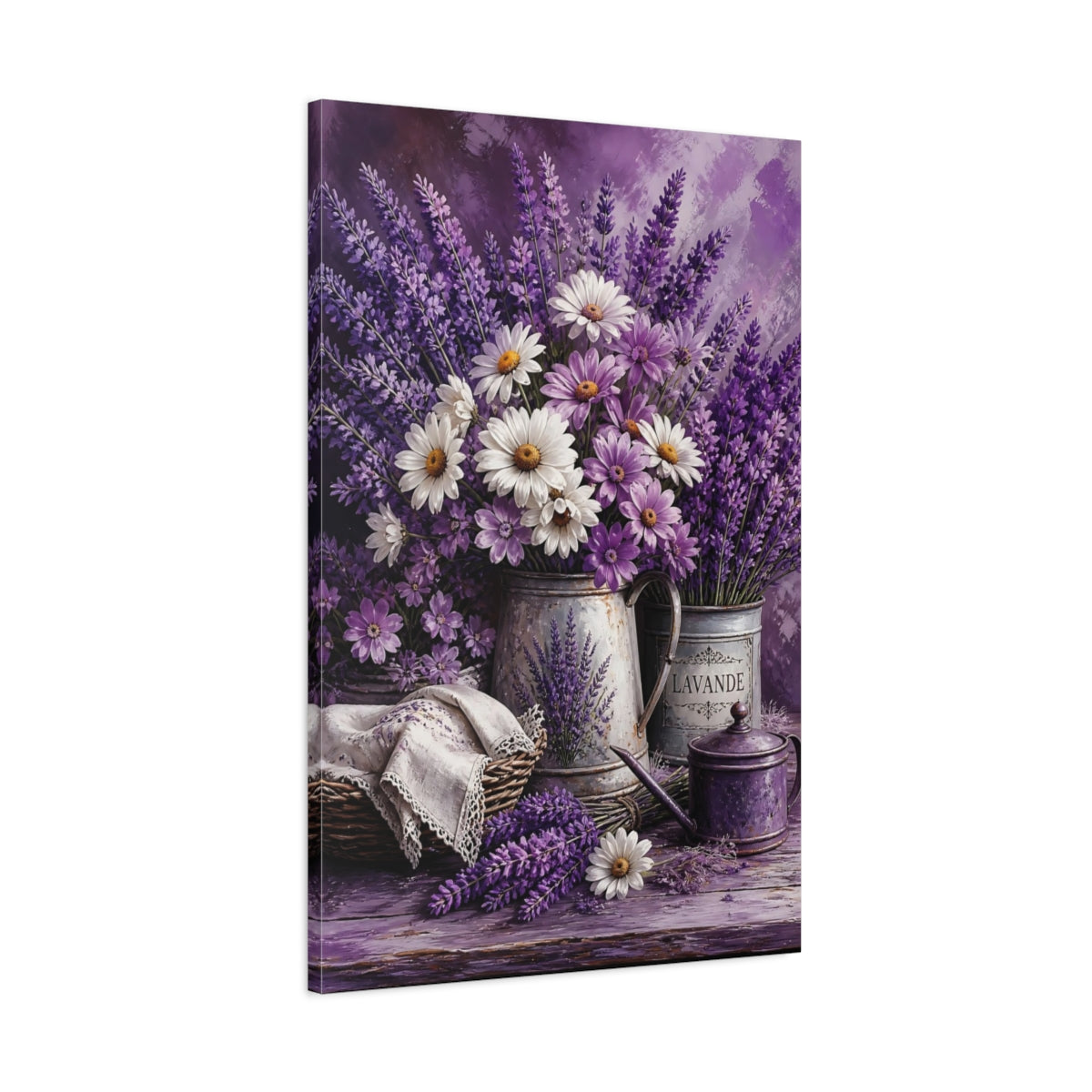 Main Mockup. Floral Floral Bouquet Purple Lavender shown as stretched canvas wall art