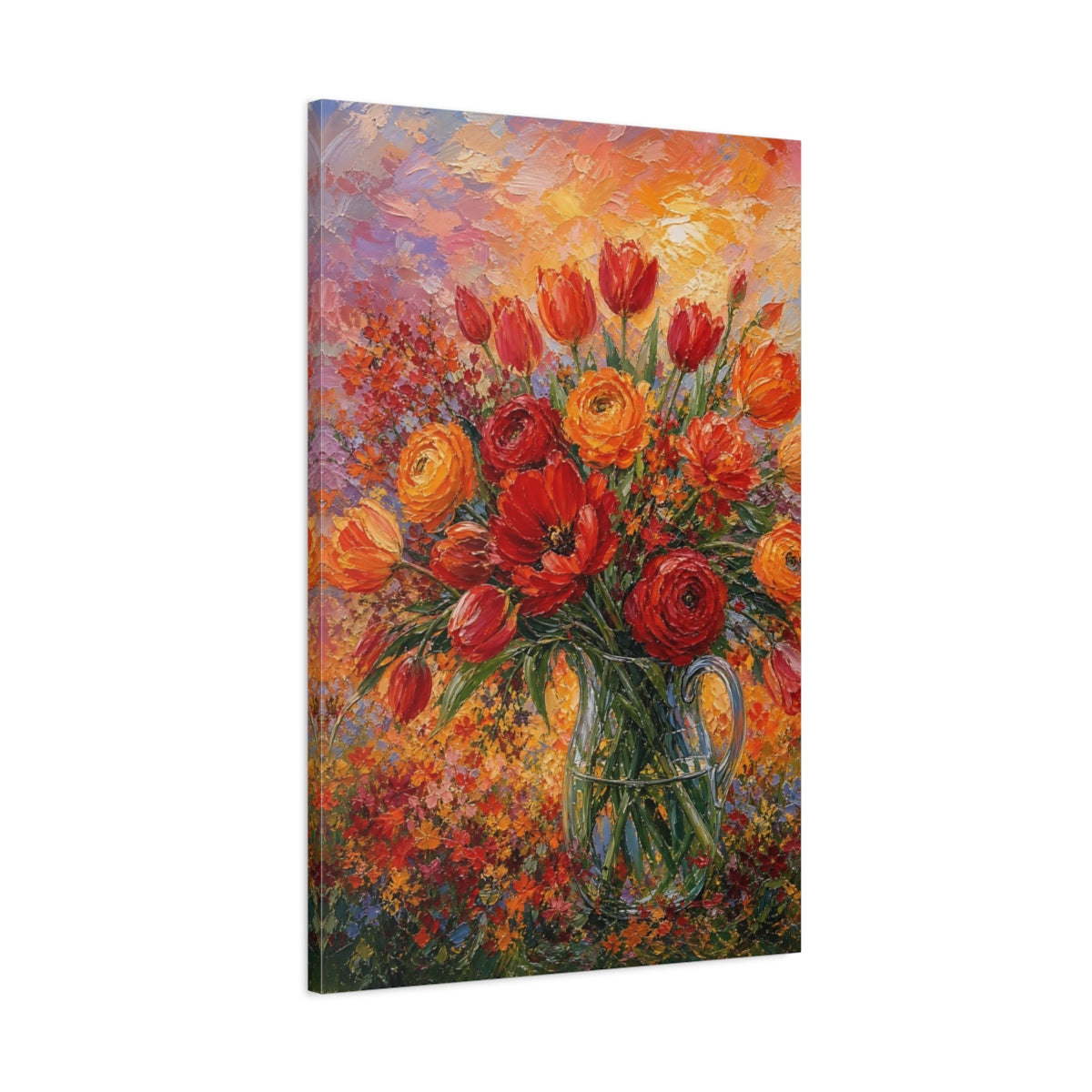 Main Mockup. Floral Floral Bouquet Red Orange Floral shown as stretched canvas wall art