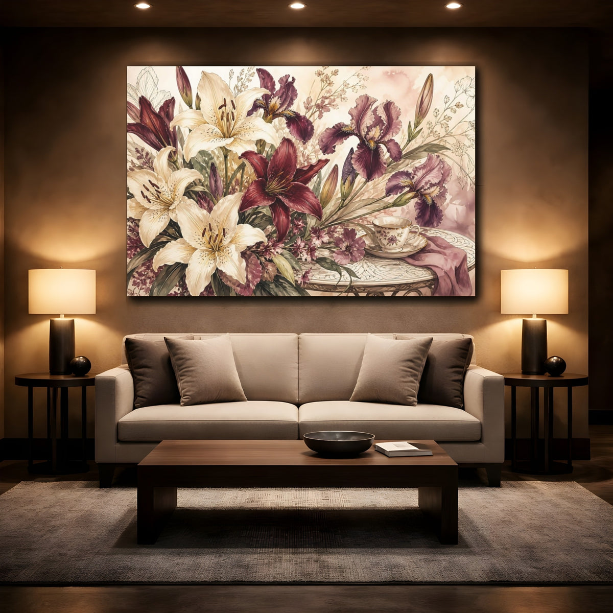 Mockup 2. Floral Floral Bouquet Vintage Floral Bouquet shown as stretched canvas wall art