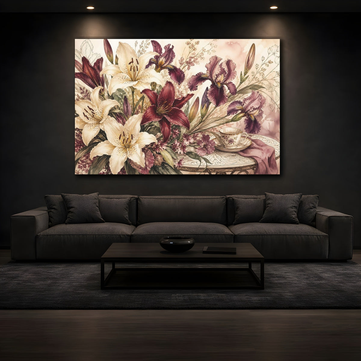 Mockup 3. Floral Floral Bouquet Vintage Floral Bouquet shown as stretched canvas wall art