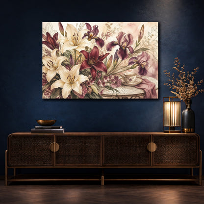 Mockup 4. Floral Floral Bouquet Vintage Floral Bouquet shown as stretched canvas wall art