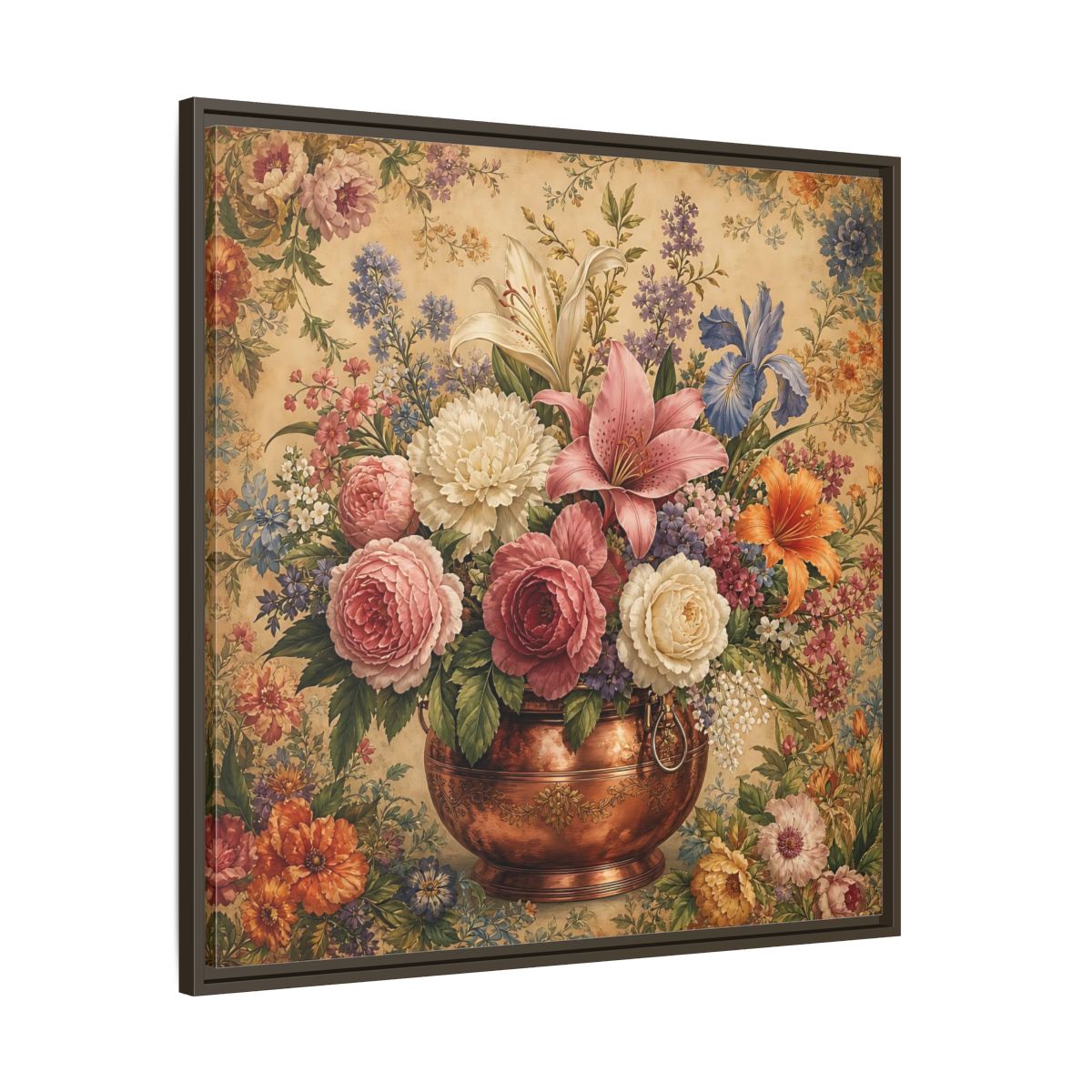 Main Mockup. Floral Floral Bouquet Vintage Floral Vase shown as stretched canvas wall art